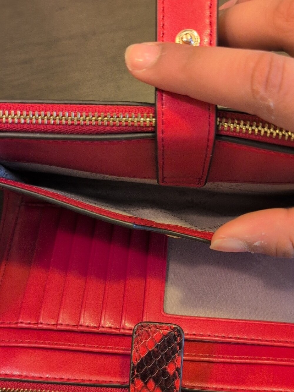 Michael Kors Red Snake-Print Wristlet with Gold Hardware - Picture 3 of 7